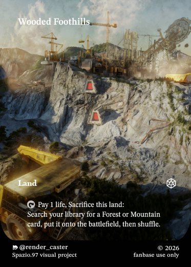 Carta Rendercaster Wooded Foothills, n° 08, fetch land: cantiere scavato nella roccia